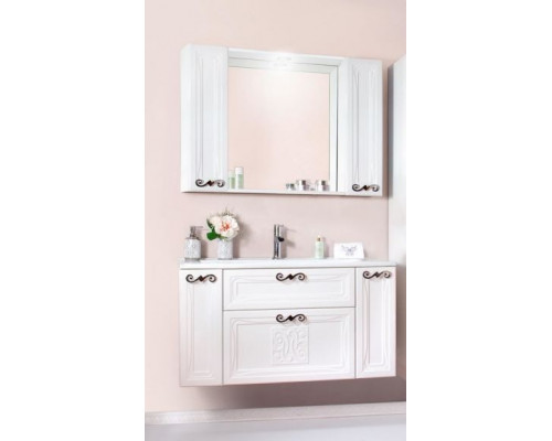 Комплект мебели Бриклаер Адель 105 белый глянец с зеркало-шкафом (раковина Оскар 105)