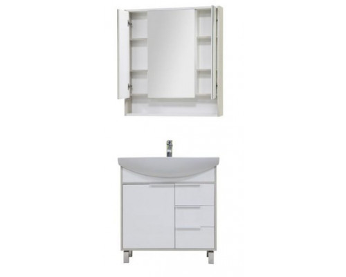 Комплект мебели Aquaton Рико 80 белый глянец/ясень фабрик (зеркало-шкаф)