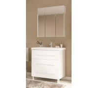 Комплект мебели MarkaOne Mix 80Н белый глянец, ручки рейлинг (ручка 51,2см) с зеркало-шкафом