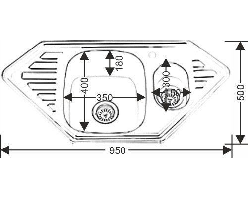 Кухонная мойка Melana MLN-9550C 95*50 глянцевый хром угловая полуторная с крылом