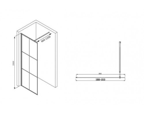 ABBER Душевая перегородка Immer Offen AG62100B Walk-in 100*214 L/R с поддоном 100*80*14