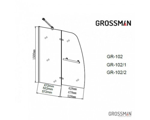 Шторка на ванну Grossman GR-102/1 100*150 L/R