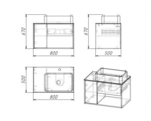 Комплект мебели Grossman Бруно 80 дуб веллингтон/бетон (раковина GR-3020)