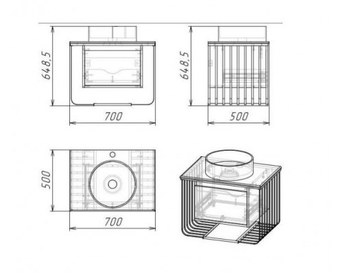 Комплект мебели Grossman Винтаж 70 дуб веллингтон/металл черный (раковина GR-4043BW)