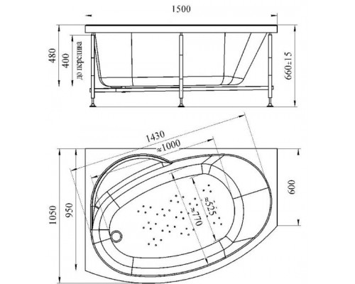 Акриловая ванна Vannesa Монти 150х105 L (комплект)