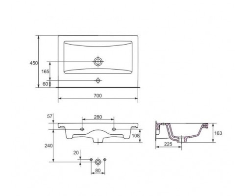 Комплект мебели MarkaOne Mix 70Н белый глянец, ручки рейлинг (ручка 51,2см) с зеркалом